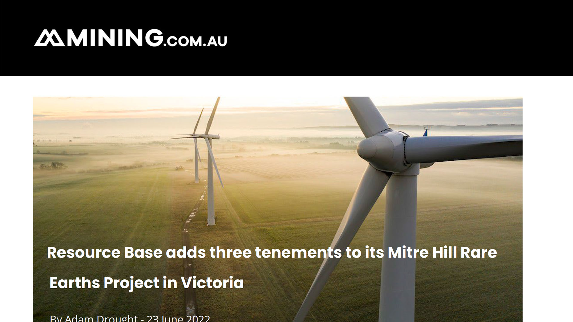 mining.com.au: Resource Base Adds Three Tenements to its Mitre Hill Rare Earths Project in Victoria