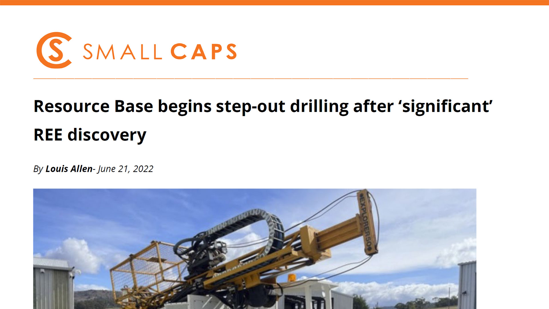 Small Caps: Resource Base begins step-out drilling after ‘significant’ REE discovery